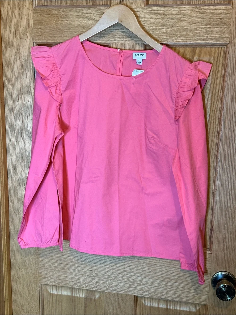 J Crew Factory Cotton Poplin Top Blouse with Ruffles Hot Pink large nwt